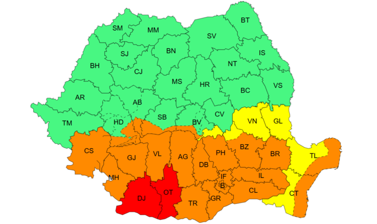 Cod Rosu emis Vreme extrema in Arges